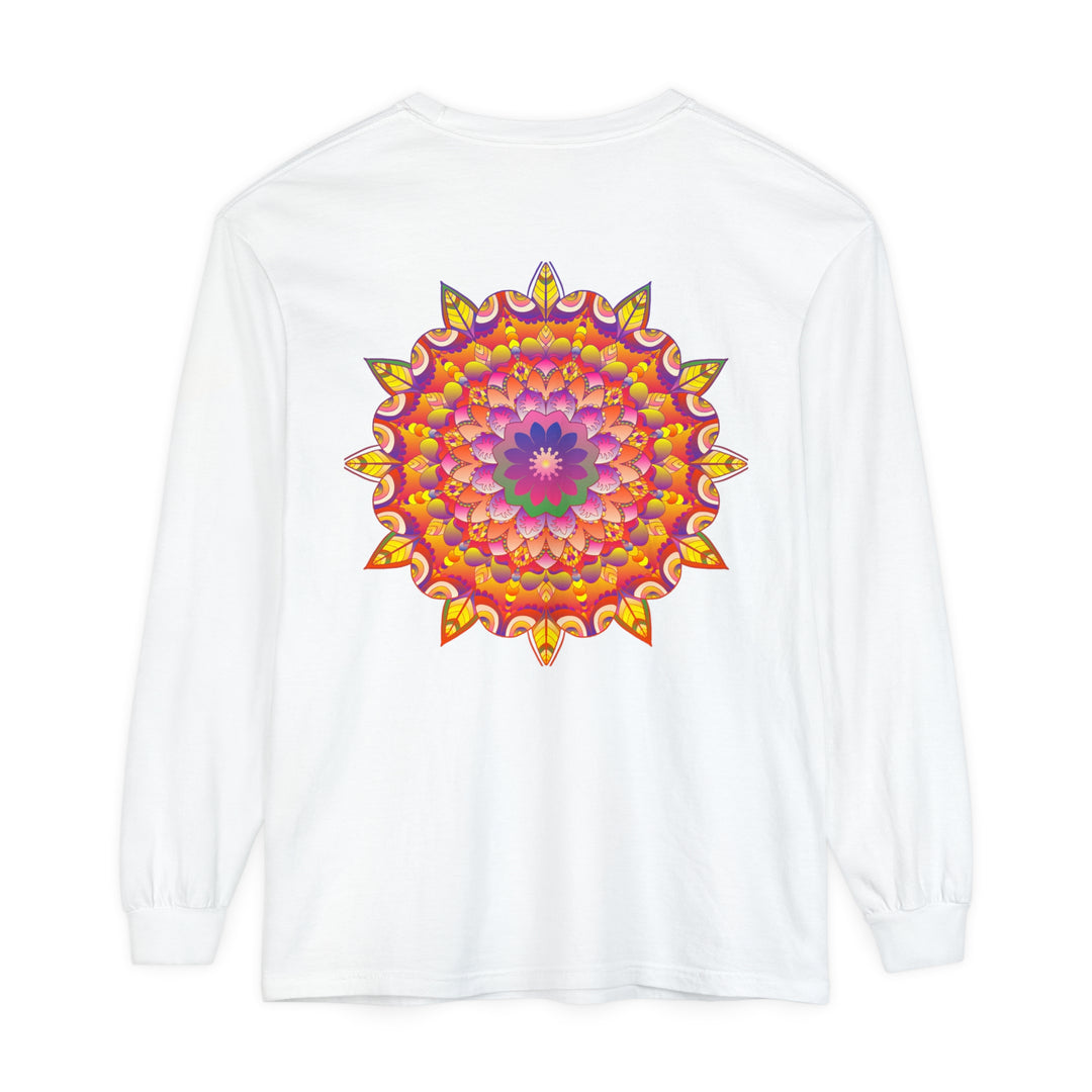 Colorful and intricate mandala design long sleeve unisex t-shirt in vibrant hues