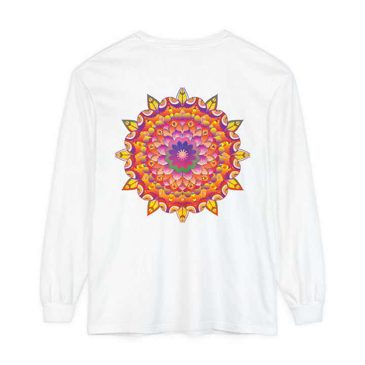 Colorful and intricate mandala design long sleeve unisex t-shirt in vibrant hues