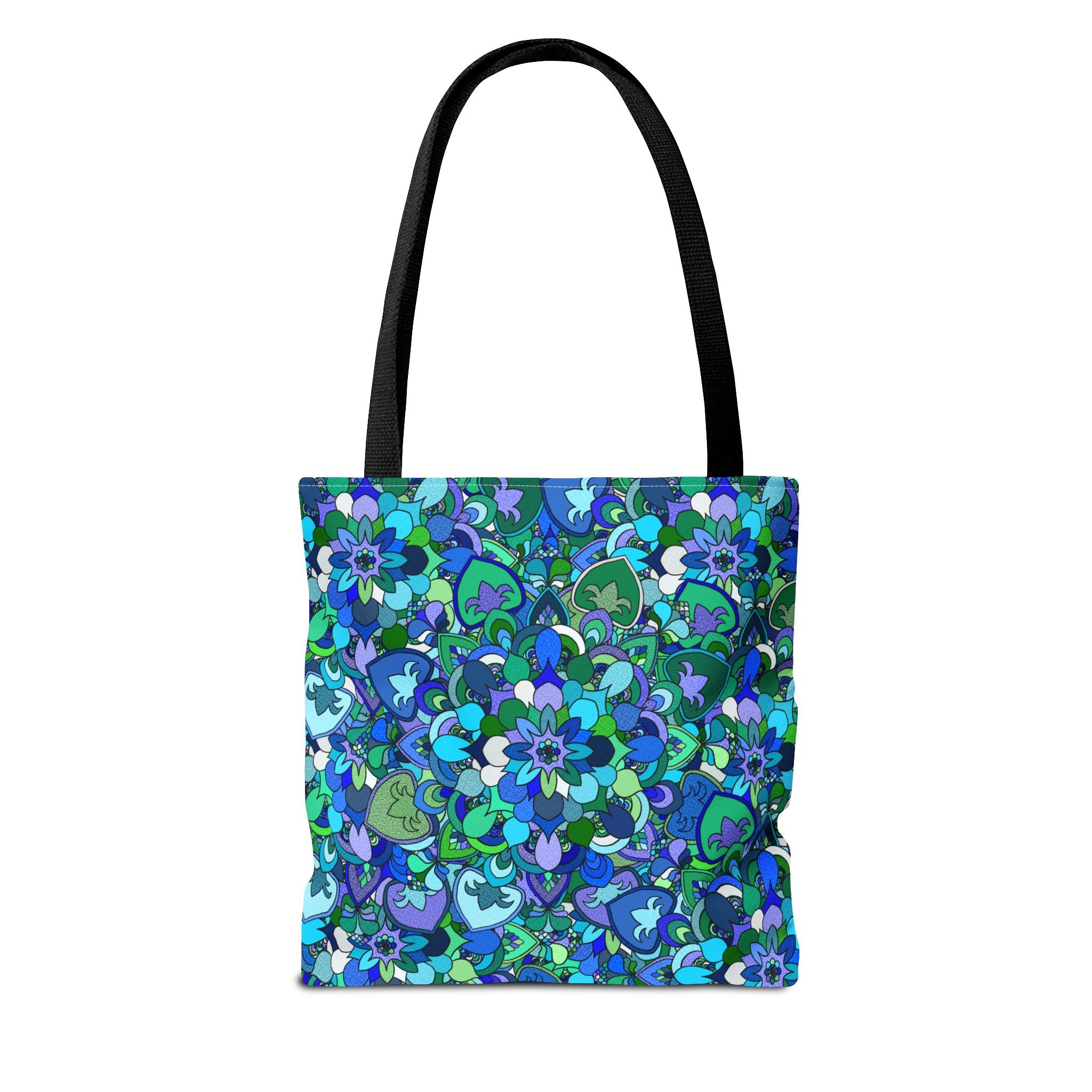 Blue Green Floral Mandala Tote Bag — Vibrant All-Over-Print Shopper