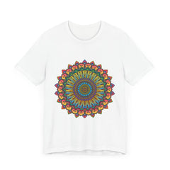 A close-up image of the Intricate Mandala Meditation Tee with vibrant colors and intricate design, perfect for meditation and relaxation