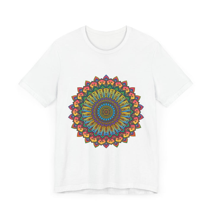 A close-up image of the Intricate Mandala Meditation Tee with vibrant colors and intricate design, perfect for meditation and relaxation