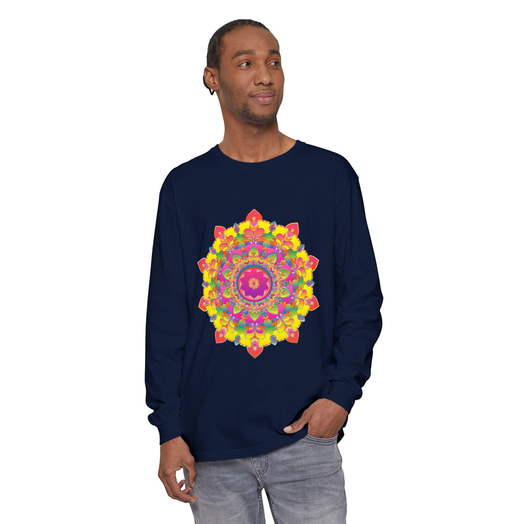 Colorful and intricate mandala design long sleeve t-shirt for vibrant outfit