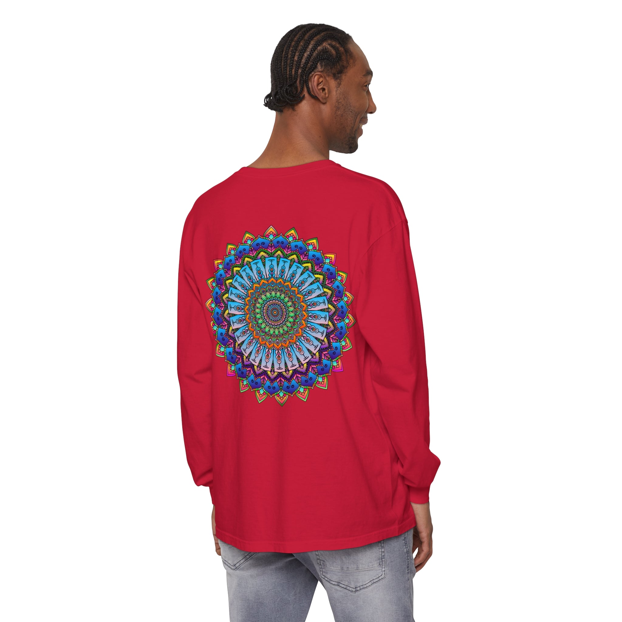 Colorful and intricate mandala design long sleeve unisex t-shirt for vibrant style