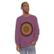 Colorful long sleeve t-shirt featuring an intricate mandala design in vibrant colors