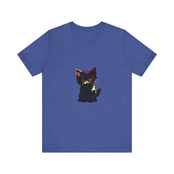 Neon Black Cat Mystery T-Shirt featuring a vibrant design of a curious black cat with glowing neon accents, perfect for cat lovers and fans of mysterious fashion