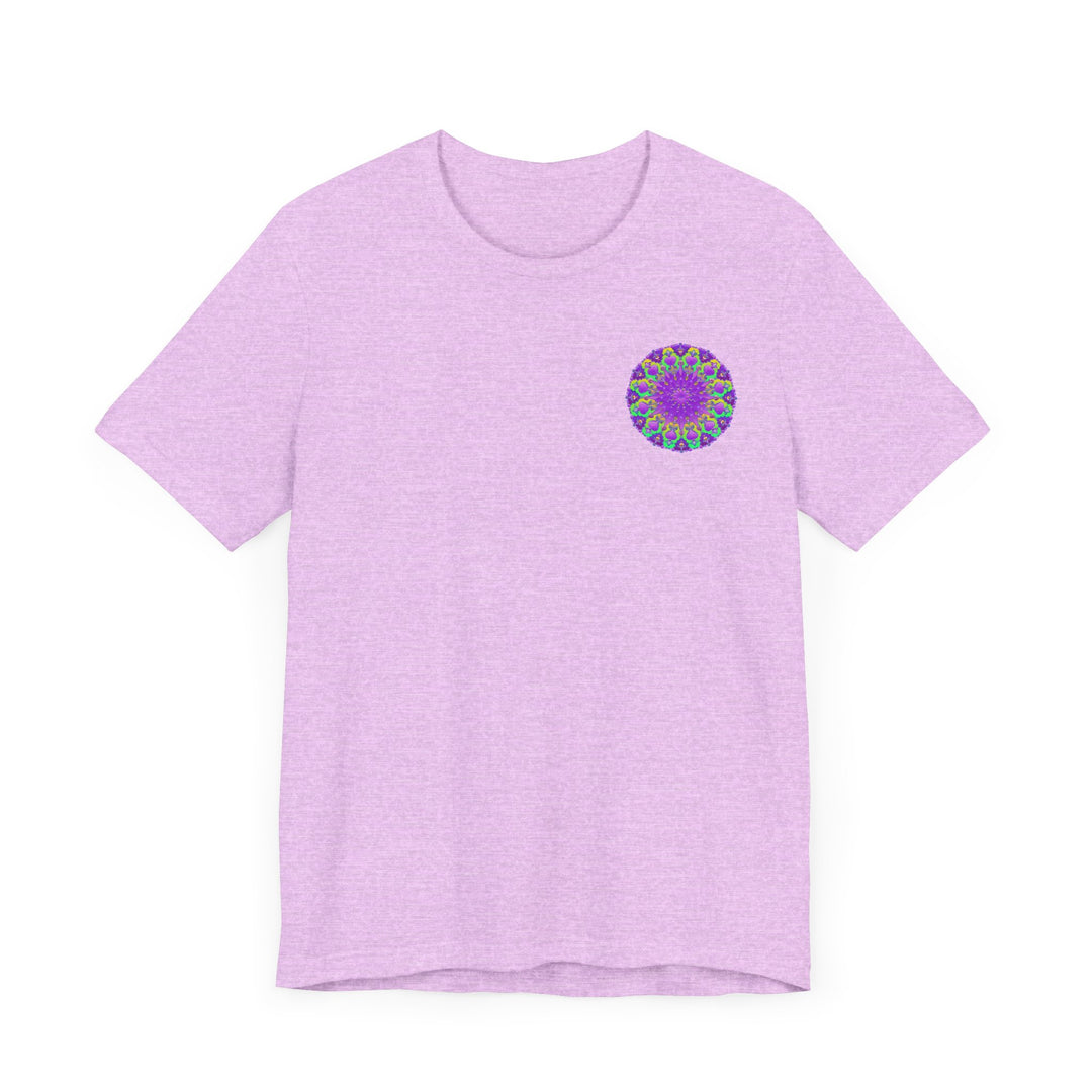 Vibrant purple mandala tee with intricate spiritual design symbolizing peace and harmony