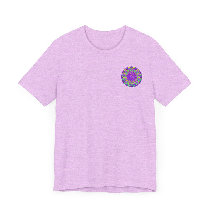 Vibrant purple mandala tee with intricate spiritual design symbolizing peace and harmony