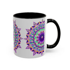 Vibrant Mandala Art Mug in Light Grey with intricate and colorful design, perfect for a relaxing morning coffee or tea