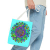 Vibrant and intricate mandala art design tote bag in various colors