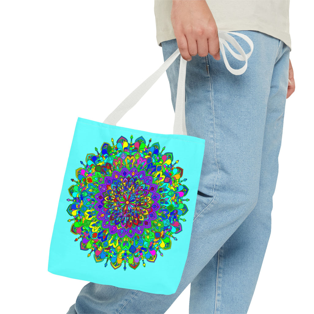 Vibrant and intricate mandala art design tote bag in various colors