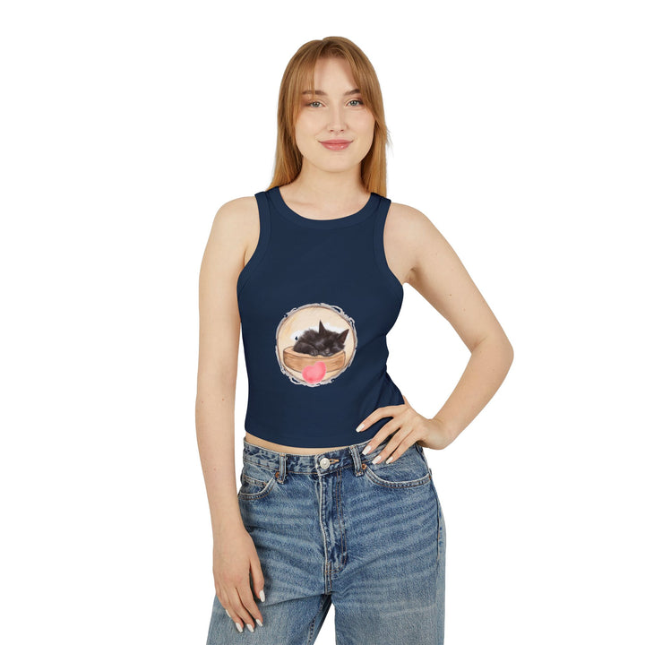 Whimsical tank top with a charming and peaceful kitten illustration