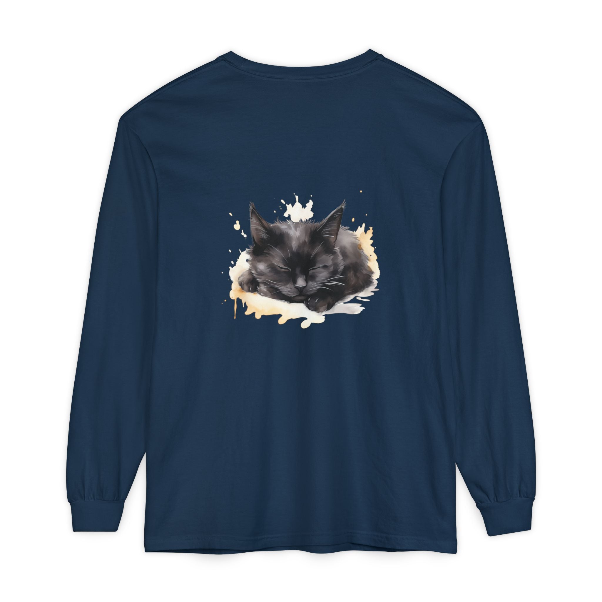 Sleepy Cat Watercolor Long Sleeve T-Shirt