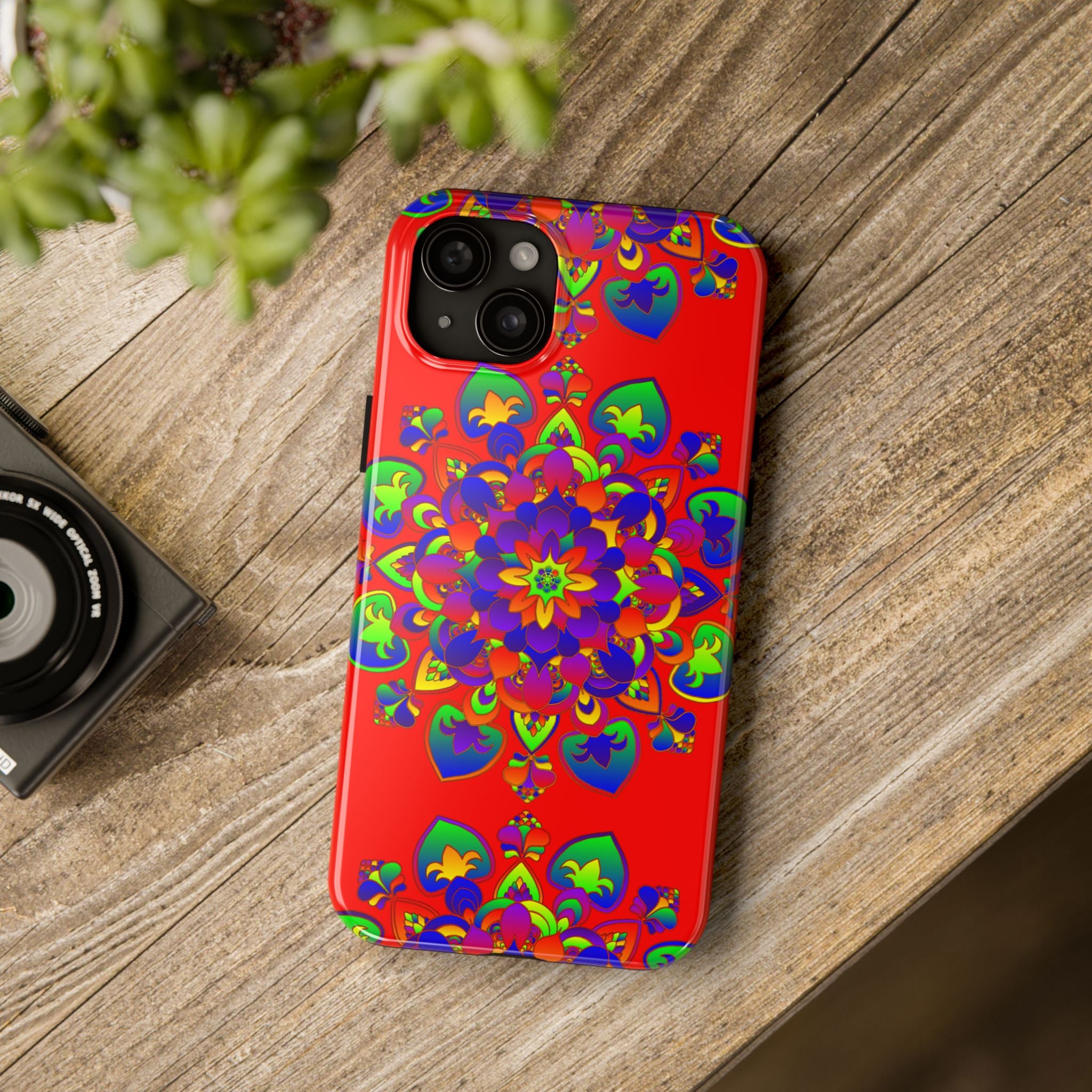 Beautiful and intricate hand drawn red mandala art phone case design