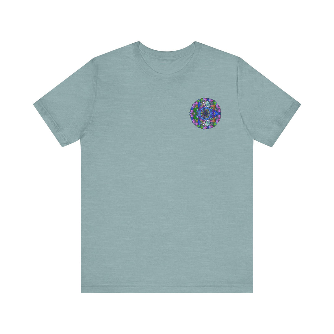 A colorful mandala design T-shirt that promotes spiritual peace and vibrancy