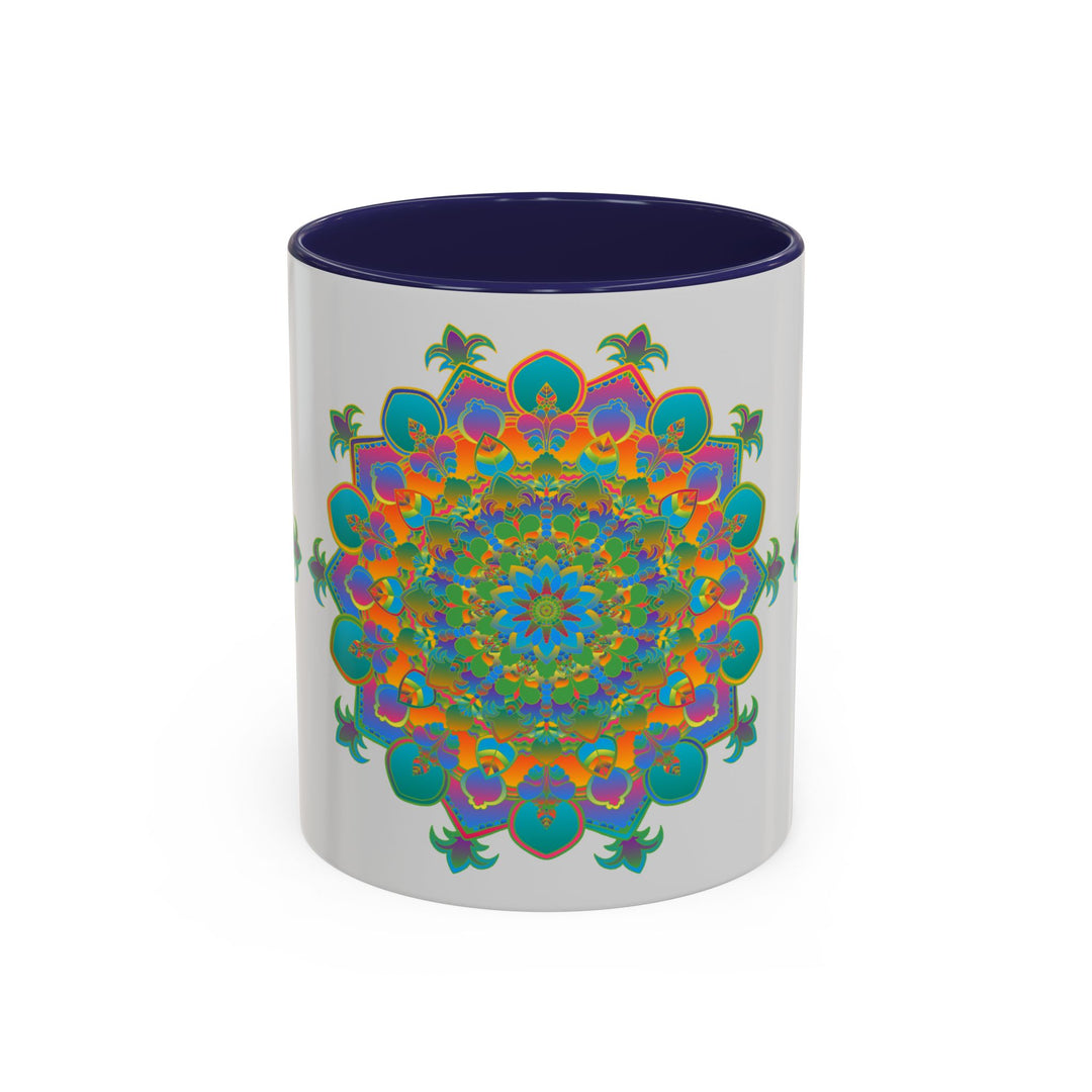 Beautiful mandala art mug with intricate and colorful design perfect for coffee or tea lovers