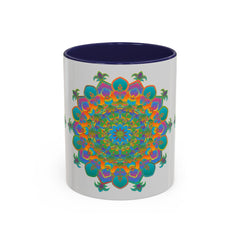 Beautiful mandala art mug with intricate and colorful design perfect for coffee or tea lovers