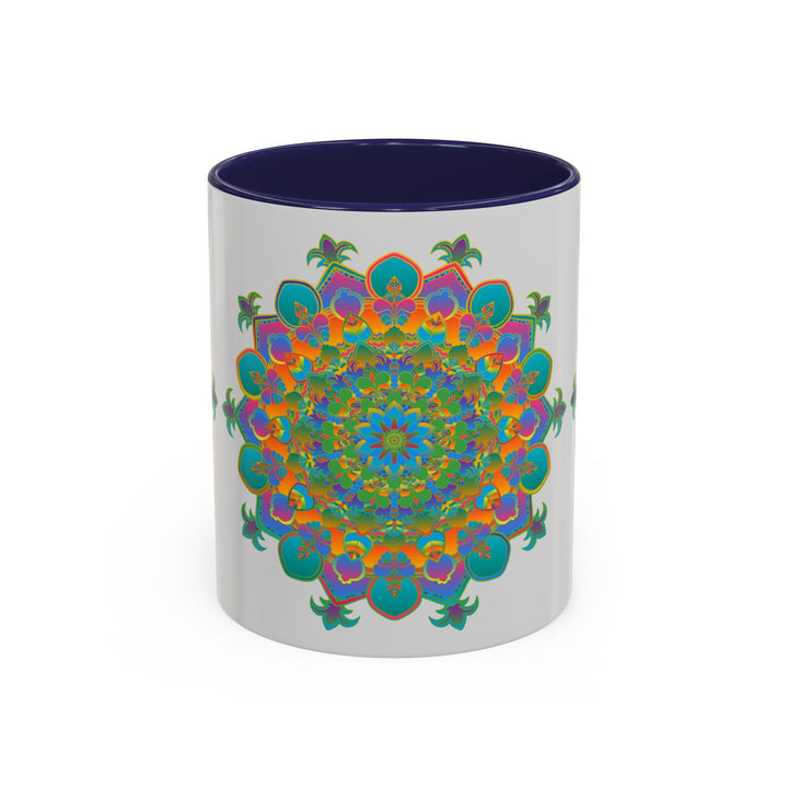 Beautiful mandala art mug with intricate and colorful design perfect for coffee or tea lovers