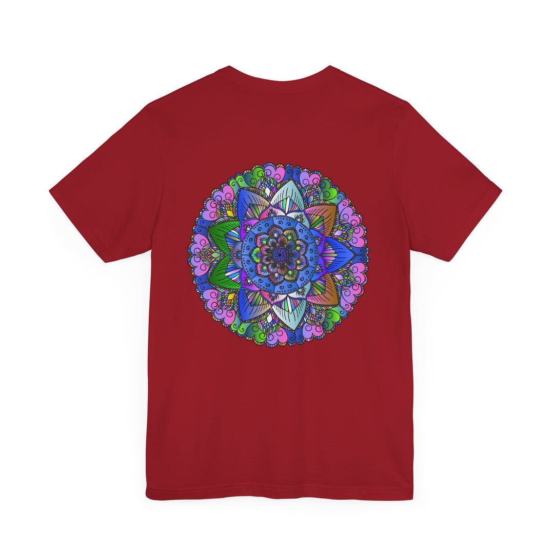 Vibrant mandala t-shirt featuring intricate design, perfect for promoting spiritual peace and harmony in your wardrobe