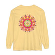 Colorful and intricate mandala design on a unisex long sleeve t-shirt