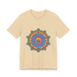 Vibrant and detailed mandala design t-shirt with a burst of colors