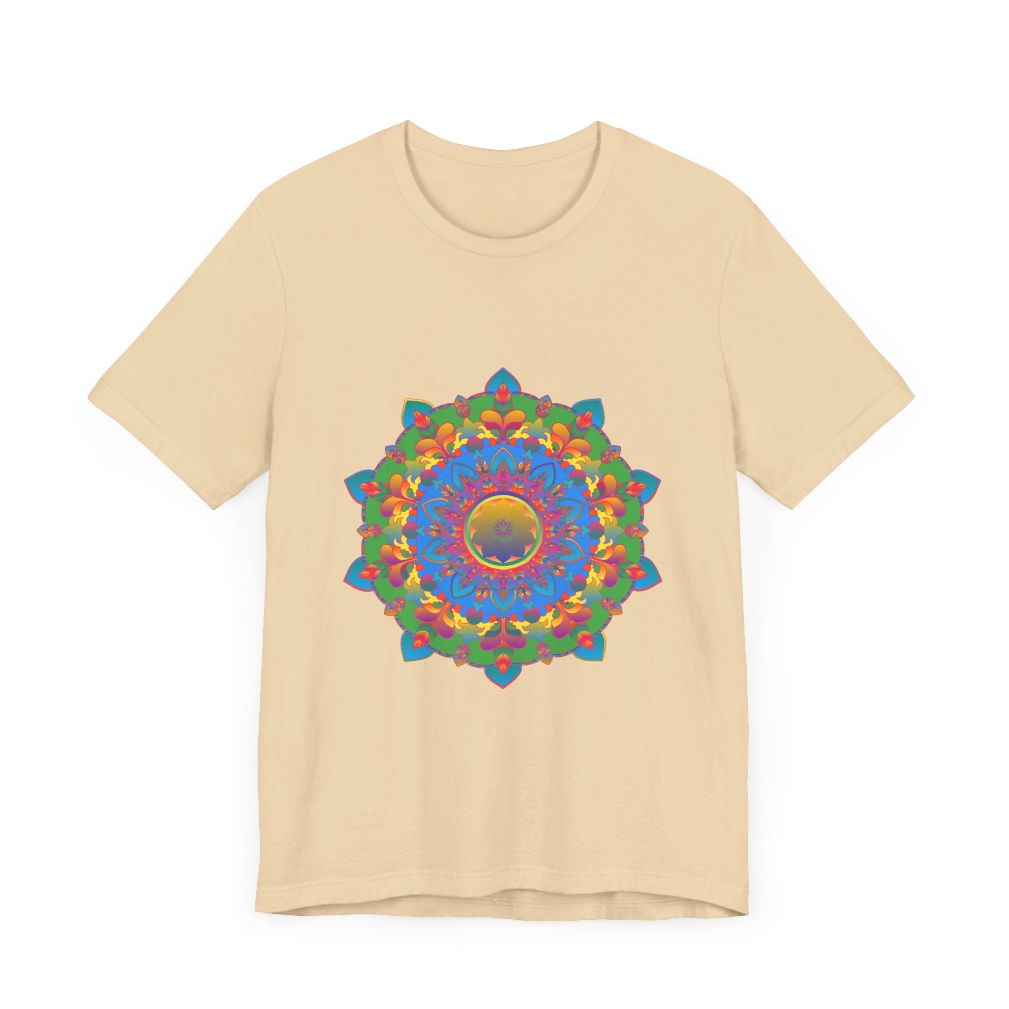 Vibrant and detailed mandala design t-shirt with a burst of colors