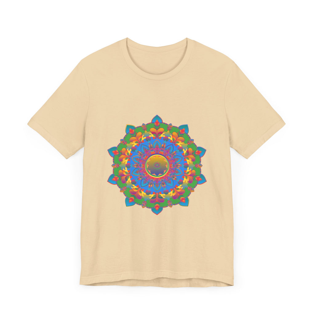 Vibrant and detailed mandala design t-shirt with a burst of colors