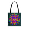 Colorful Mandala Mystical Nature Tote Bag with intricate floral and animal designs