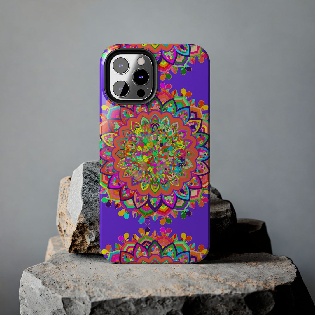 Hand-drawn purple Mandala Art phone case with intricate floral design