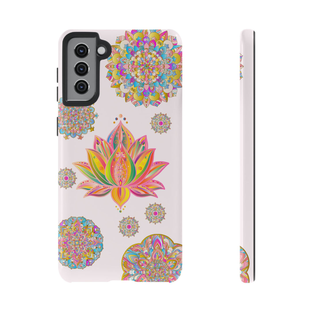 Light pink lotus flower mandala design phone case, a beautiful and intricate accessory for your smartphone