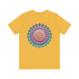 Colorful mandala tee with intricate spiritual design promoting peace and harmony