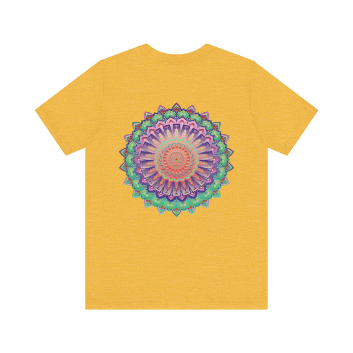 Colorful mandala tee with intricate spiritual design promoting peace and harmony