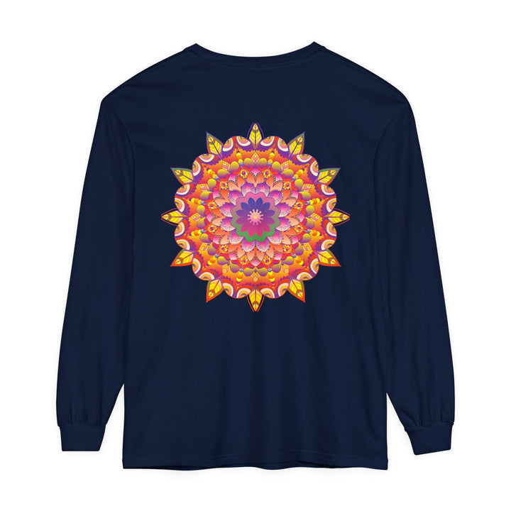 Colorful and intricate mandala design on a unisex long sleeve T-shirt