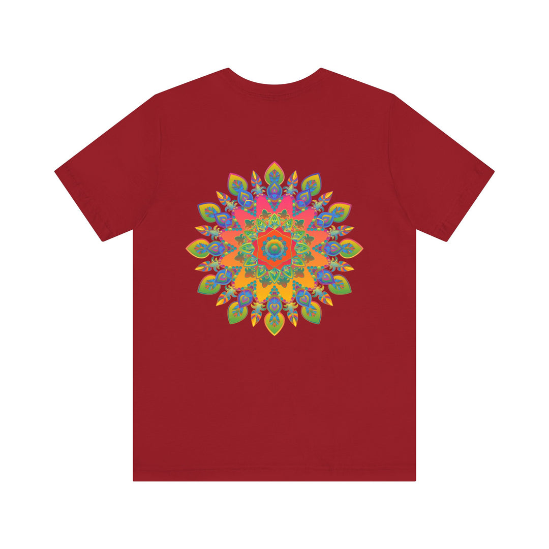 Colorful psychedelic mandala t-shirt with spiritual peace symbol design