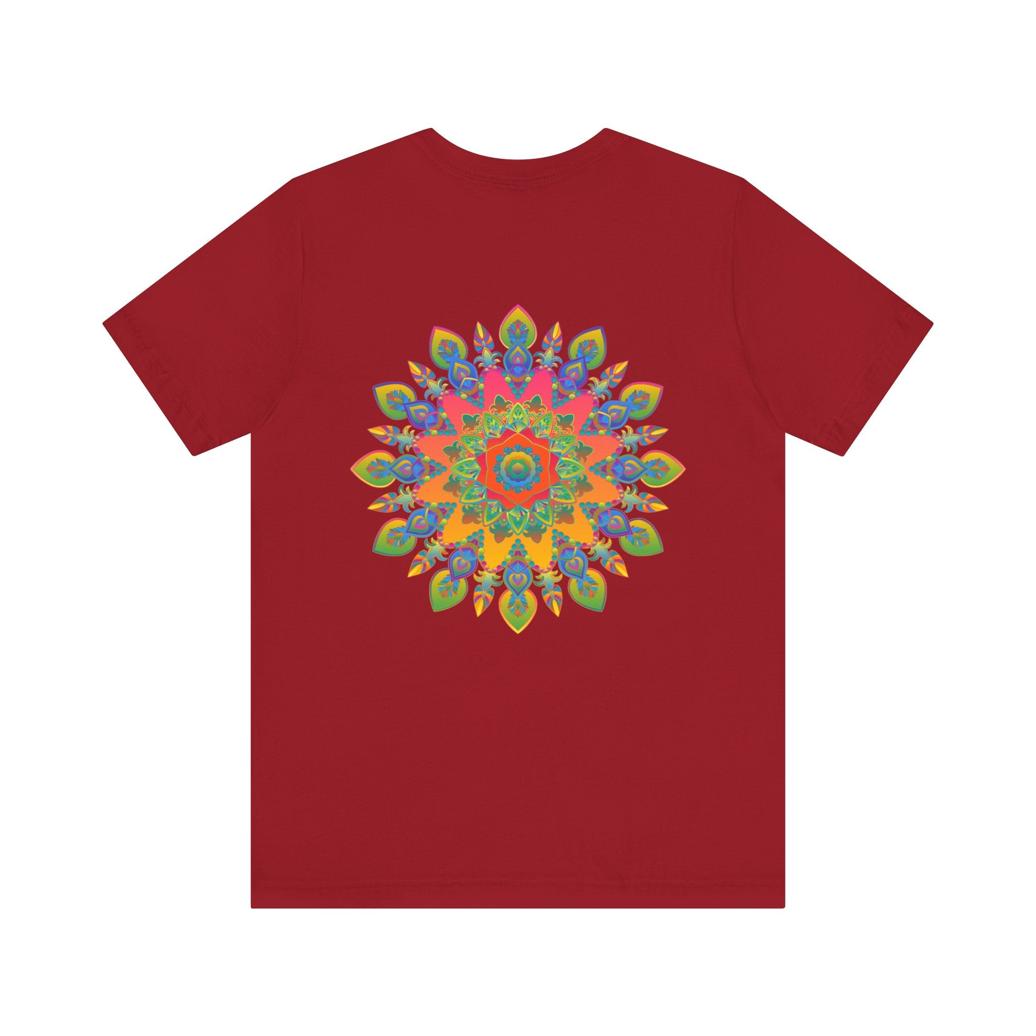 Colorful psychedelic mandala t-shirt with spiritual peace symbol design