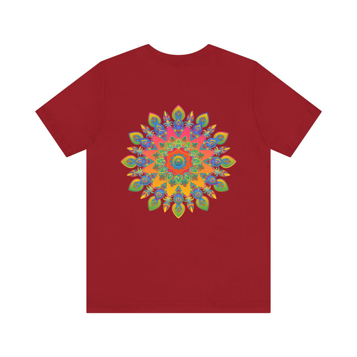 Colorful psychedelic mandala t-shirt with spiritual peace symbol design