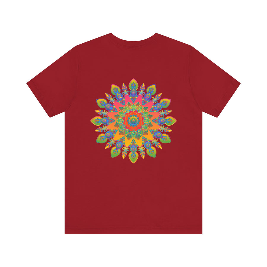 Colorful psychedelic mandala t-shirt with spiritual peace symbol design