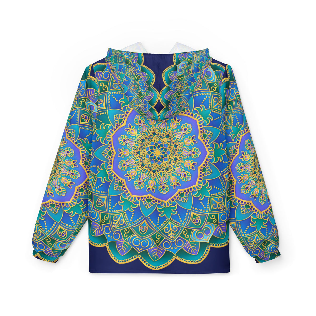 Blue Mandala Windbreaker Jacket – Colorful Boho Outdoor Layer