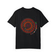 Handmade unisex Halloween Mandala T-shirt with intricate pumpkin mandala art, garment-dyed for a unique look