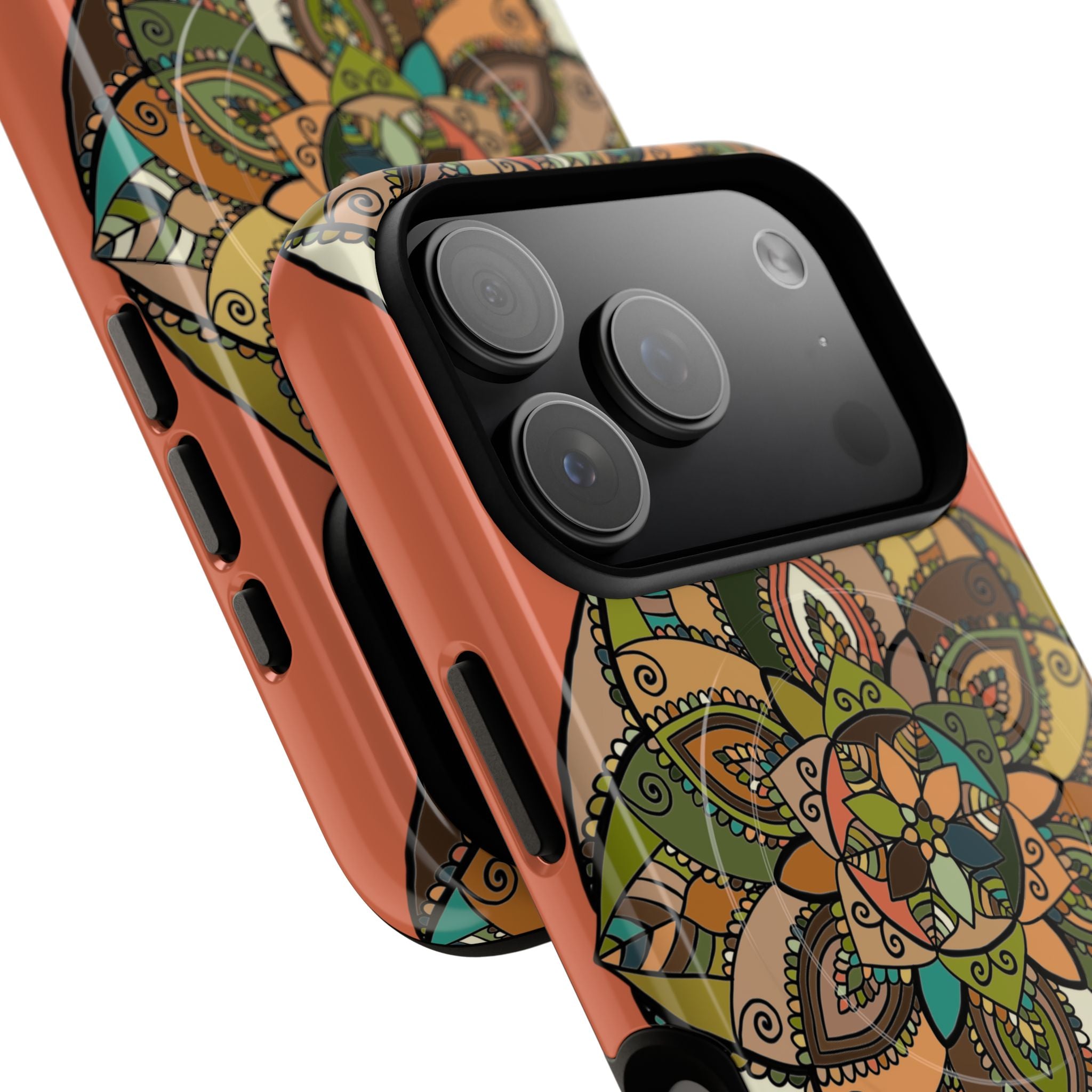 Mandala Floral Tough Magnetic Phone Case — Boho Earth-Tone Protective Cover