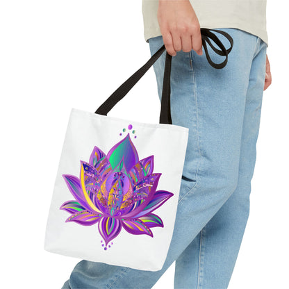 Beautiful handcrafted Mandala Lotus Tote Bag with vibrant colors and intricate design