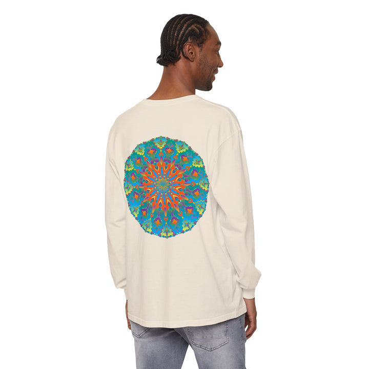 Colorful rainbow mandala design long sleeve T-shirt for vibrant fashion statement