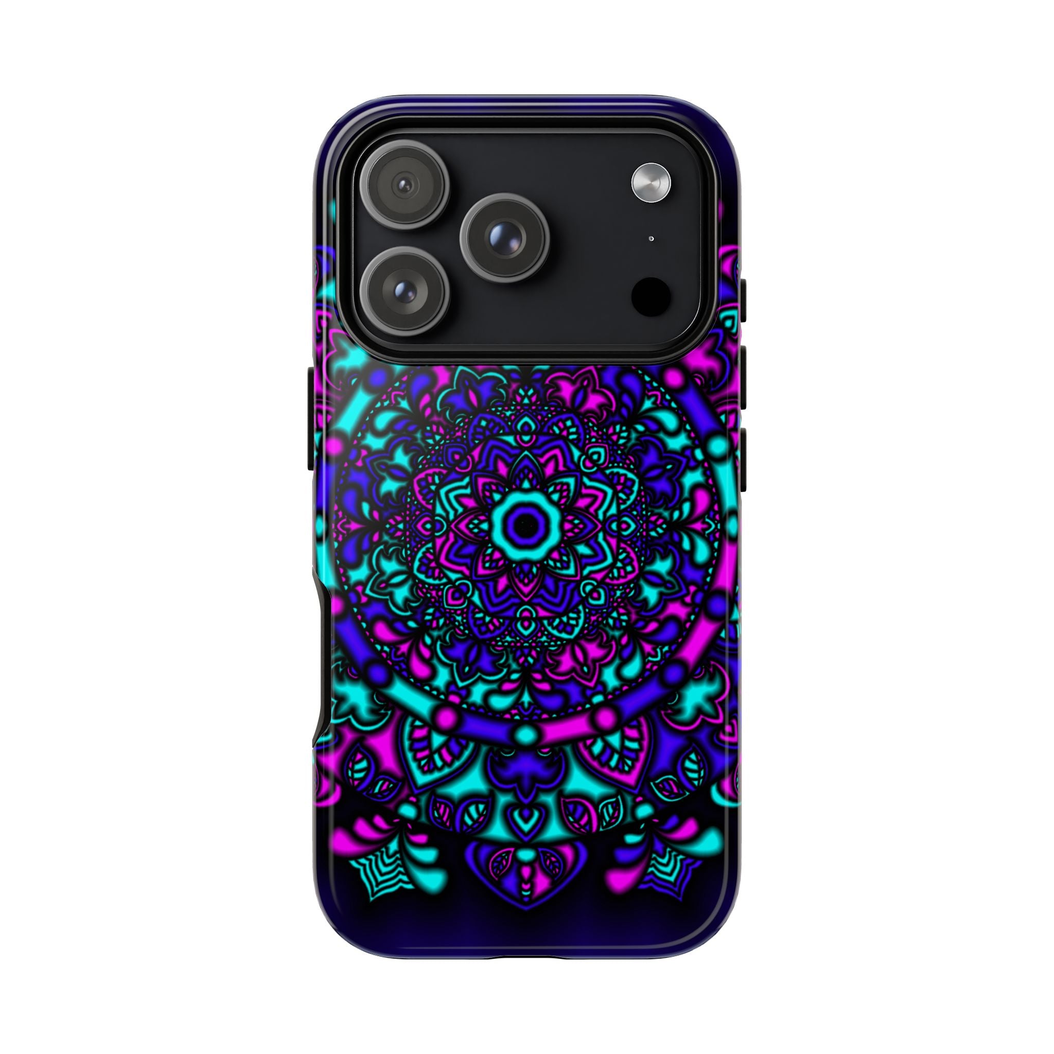 Mandala Neon Phone Case — Purple & Teal Protective Tough Case