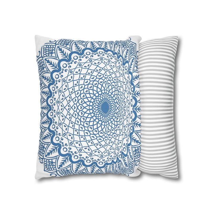 Spun Polyester Square Pillowcase with Original Hand-drawn Mandala Art