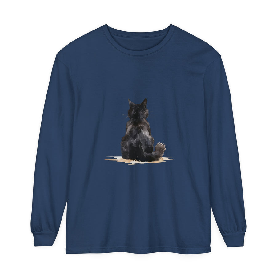 Black Cat Watercolor Unisex Long Sleeve T-Shirt featuring vibrant watercolor design