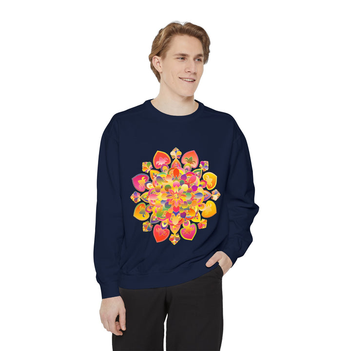 Vibrant Mandala Sweatshirt featuring colorful and intricate design, perfect for adding a pop of color to your wardrobe