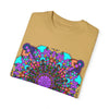 Unisex Mandala T-Shirt featuring hand-drawn mandala art, made with 100% ring-spun cotton and garment-dyed for extra comfort