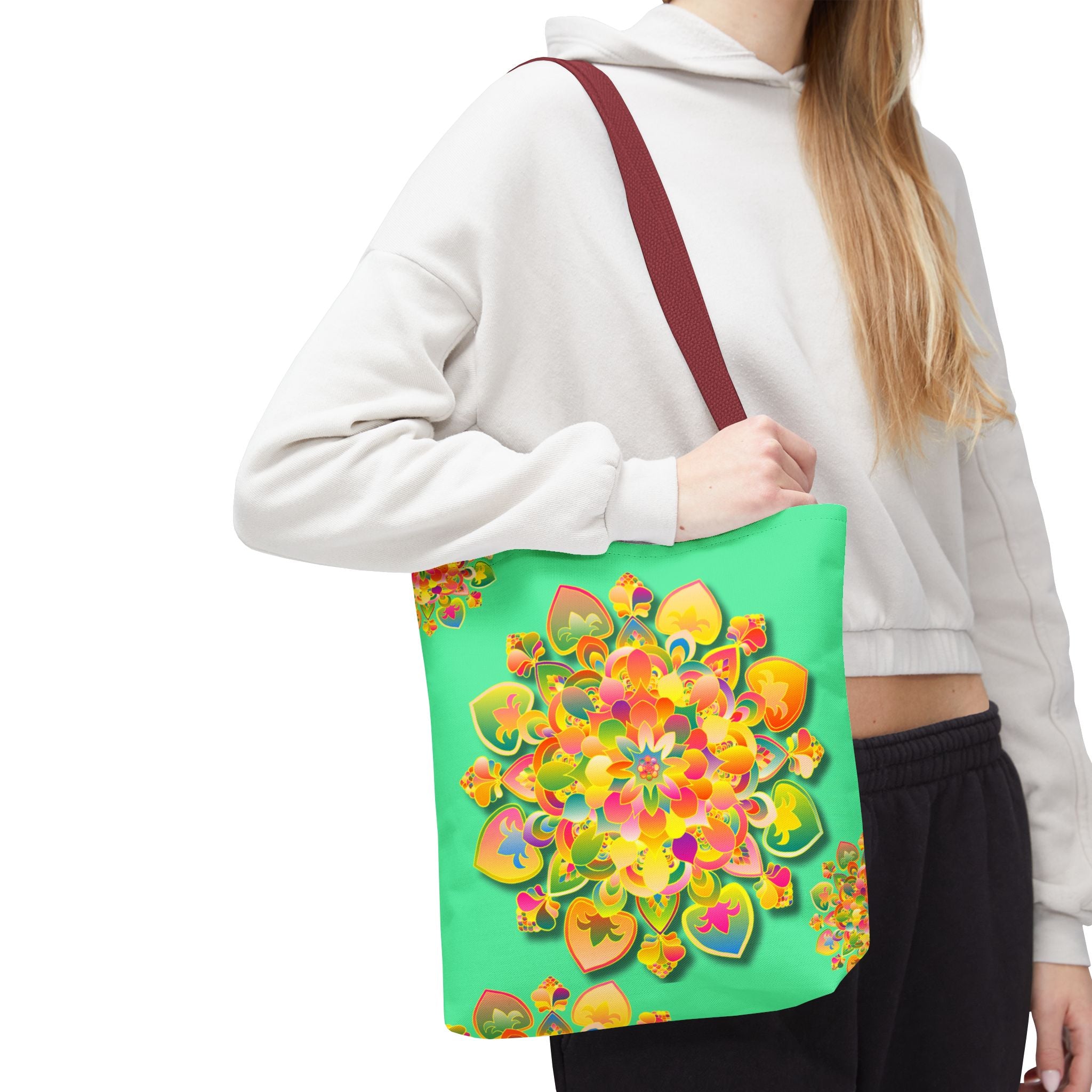 Borsa tote con mandala floreale — Stampa integrale verde tropicale brillante