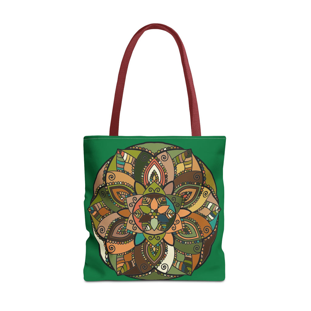 Boho Mandala Tote Bag — Green Floral Pattern AOP Shopper