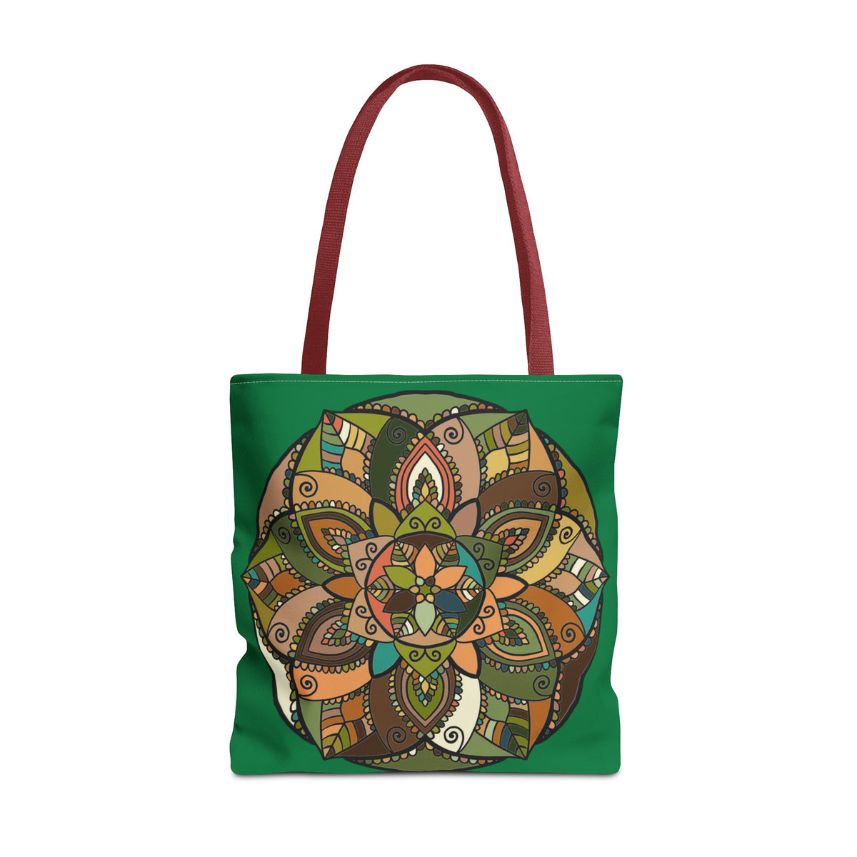 Boho Mandala Tote Bag — Green Floral Pattern AOP Shopper