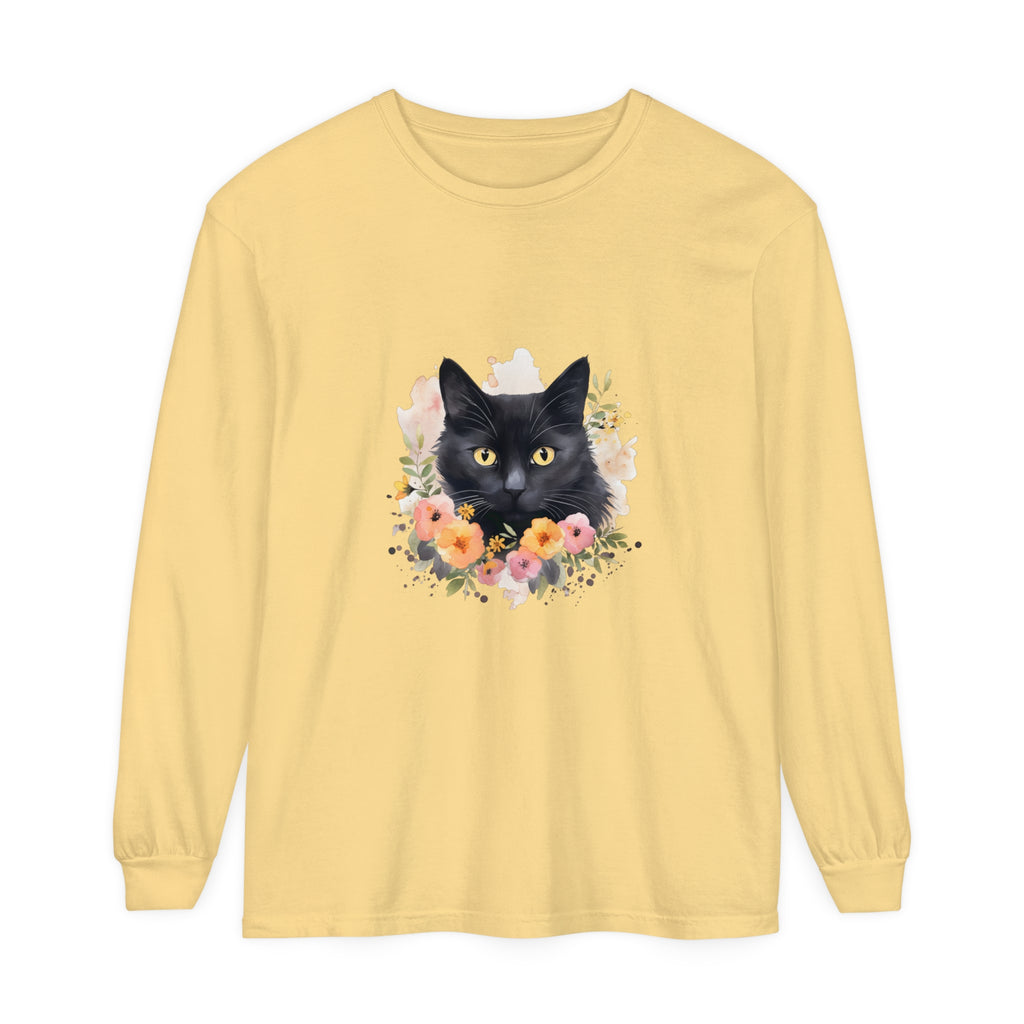 Black Cat Floral Portrait Unisex T-Shirt featuring a beautiful feline design